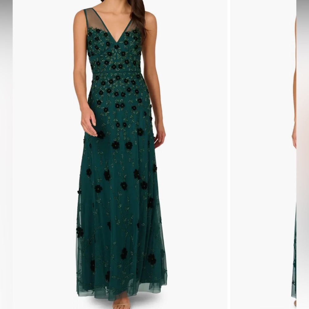 Adrianna Papell Embellished Mesh Overlay Gown